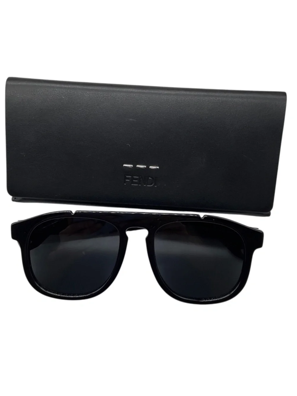 FENDI BLACK RECTANGLE ACETATE SUNGLASSES